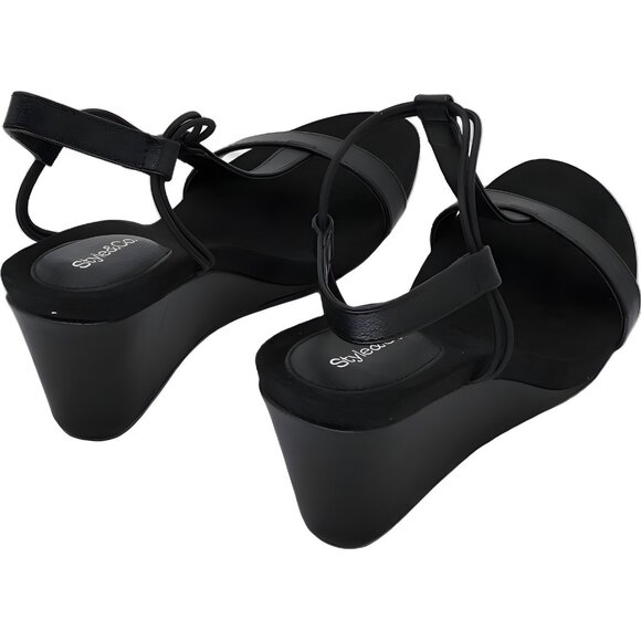 Style & Co Mulan Black Pebble Wedge T-Strap Sandals Women's US 8.5M - Picture 3 of 6